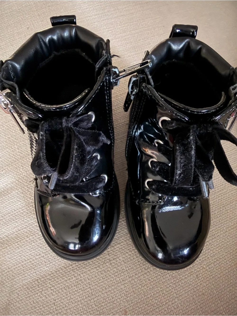 wonder nation Black Patent Lace-Up Ankle Boots with Velvet Laces